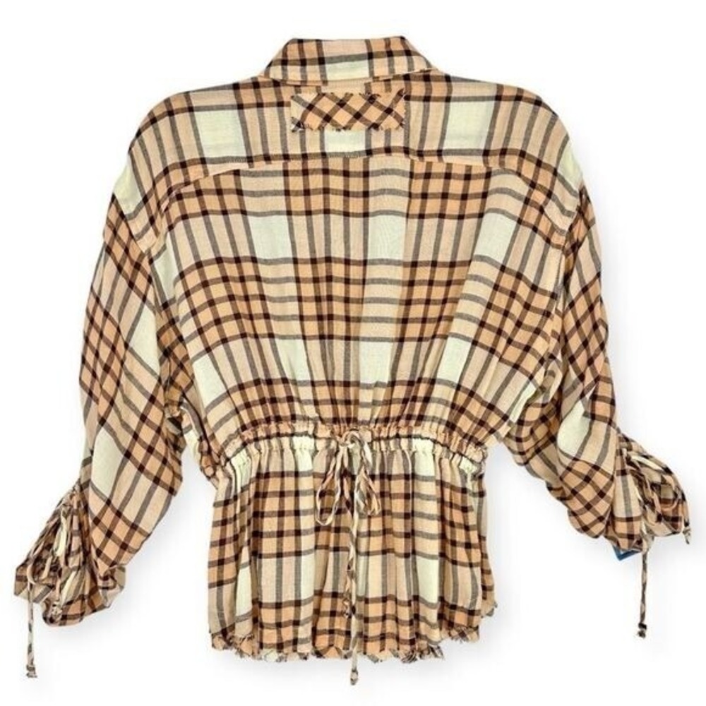 FREE PEOPLE NWT WE THE FREE‎ Pacific Dawn Drawstring Plaid Snap Shirt -size XS - Picture 9 of 10